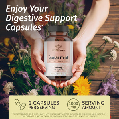 HERBAMAMA Spearmint Leaf Capsules - 1000mg Spearmint Leaves for Gut Cleanse & Digestive Support | Vegan, Non-GMO Mentha Spicata