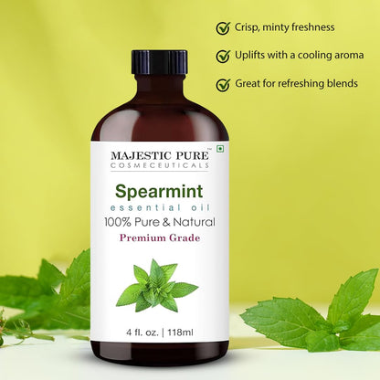 Majestic Pure Spearmint Essential Oil - 4 Fl Oz (Glass Dropper) - 100% Pure & Natural