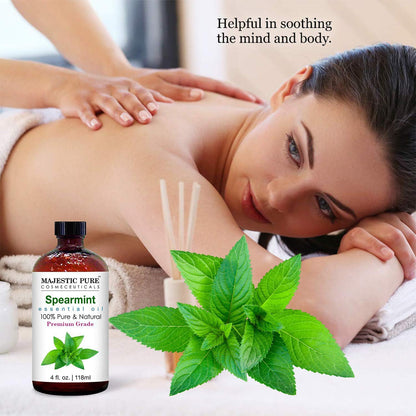 Majestic Pure Spearmint Essential Oil - 4 Fl Oz (Glass Dropper) - 100% Pure & Natural