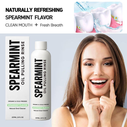 Spearmint Oil Pulling Rinse – with Organic Cold-Pressed Coconut Oil ＆ Mentha Haplocalyx Oil, Natural Mouthwash for Fresh Breath, Healthy Gums & Teeth Whitening, 8 fl oz (2)