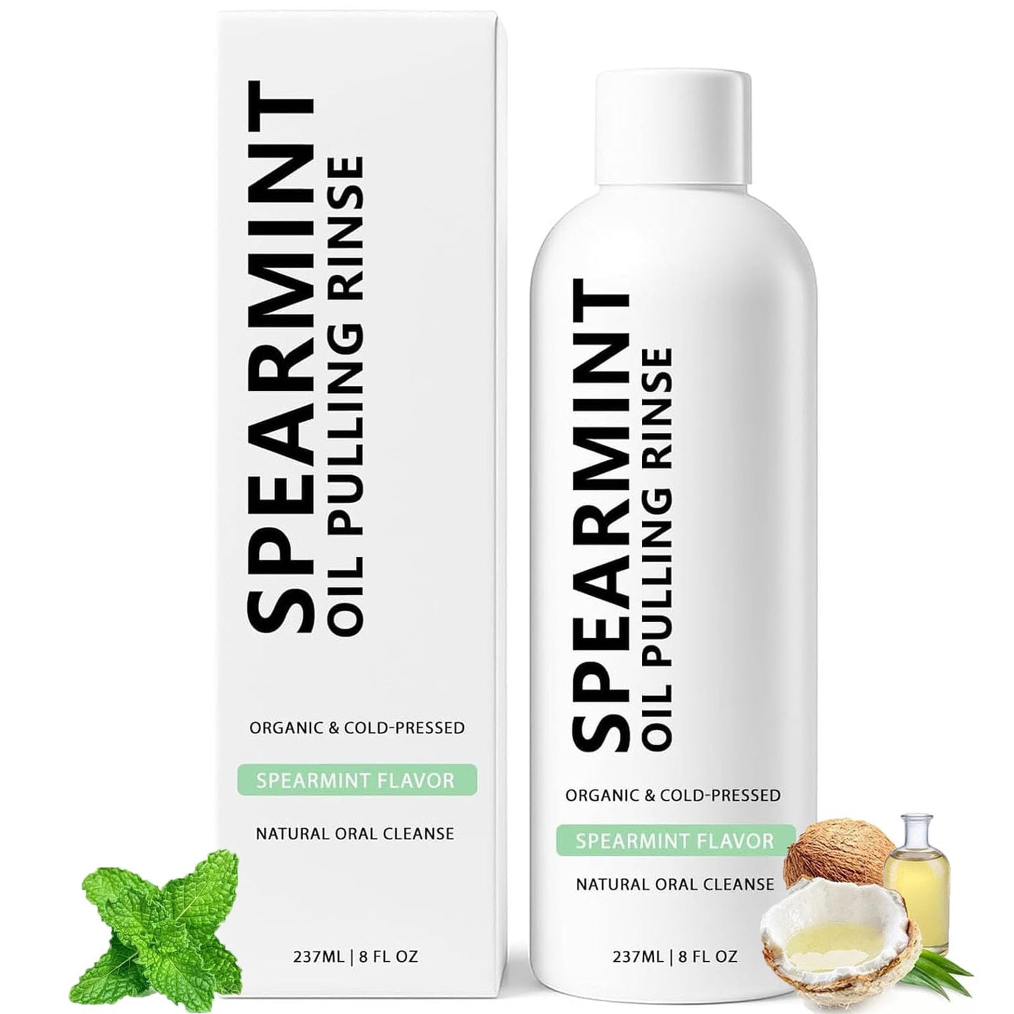 Spearmint Oil Pulling Rinse & Cold-Pressed Coconut Mouthwash for Teeth Whitening