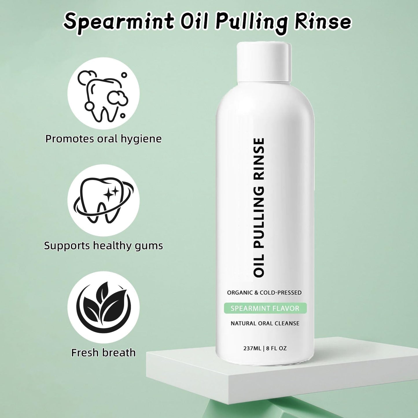 Spearmint Oil Pulling Rinse – Cold-Pressed Coconut Mouthwash, 8 oz