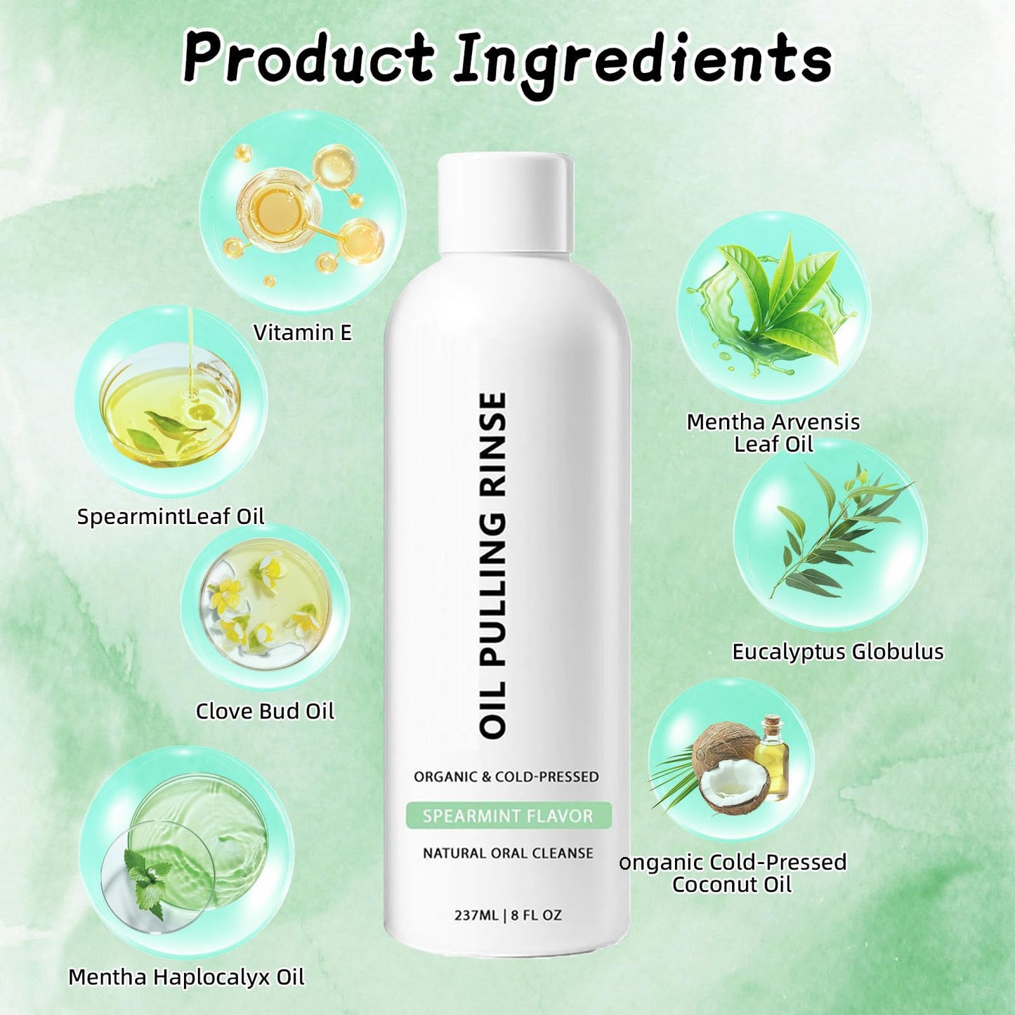 Spearmint Oil Pulling Rinse – Cold-Pressed Coconut Mouthwash, 8 oz