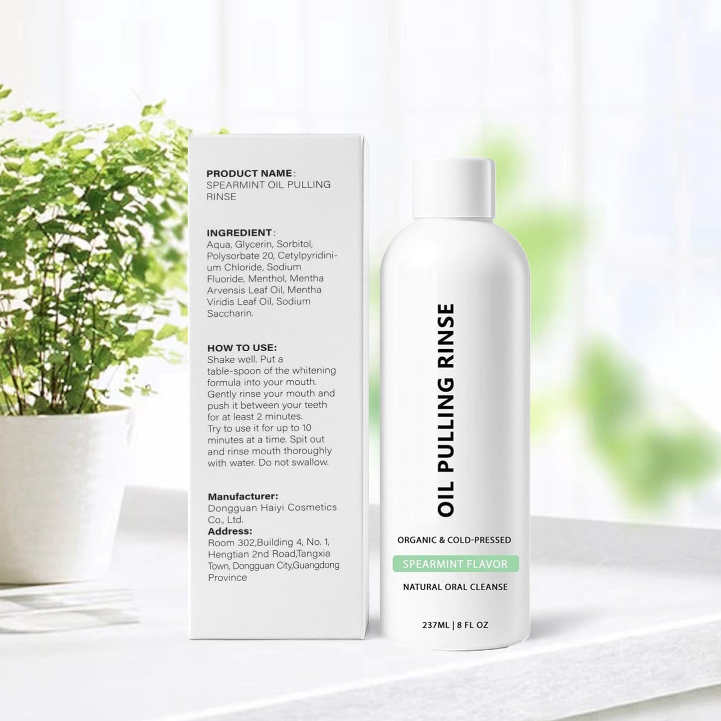 Spearmint Oil Pulling Rinse – Cold-Pressed Coconut Mouthwash, 8 oz