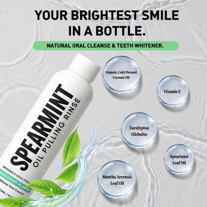 Spearmint Oil Pulling Rinse – Organic Coconut Oil & Mentha Haplocalyx, Fresh Breath & Healthy Gums, 8 fl oz