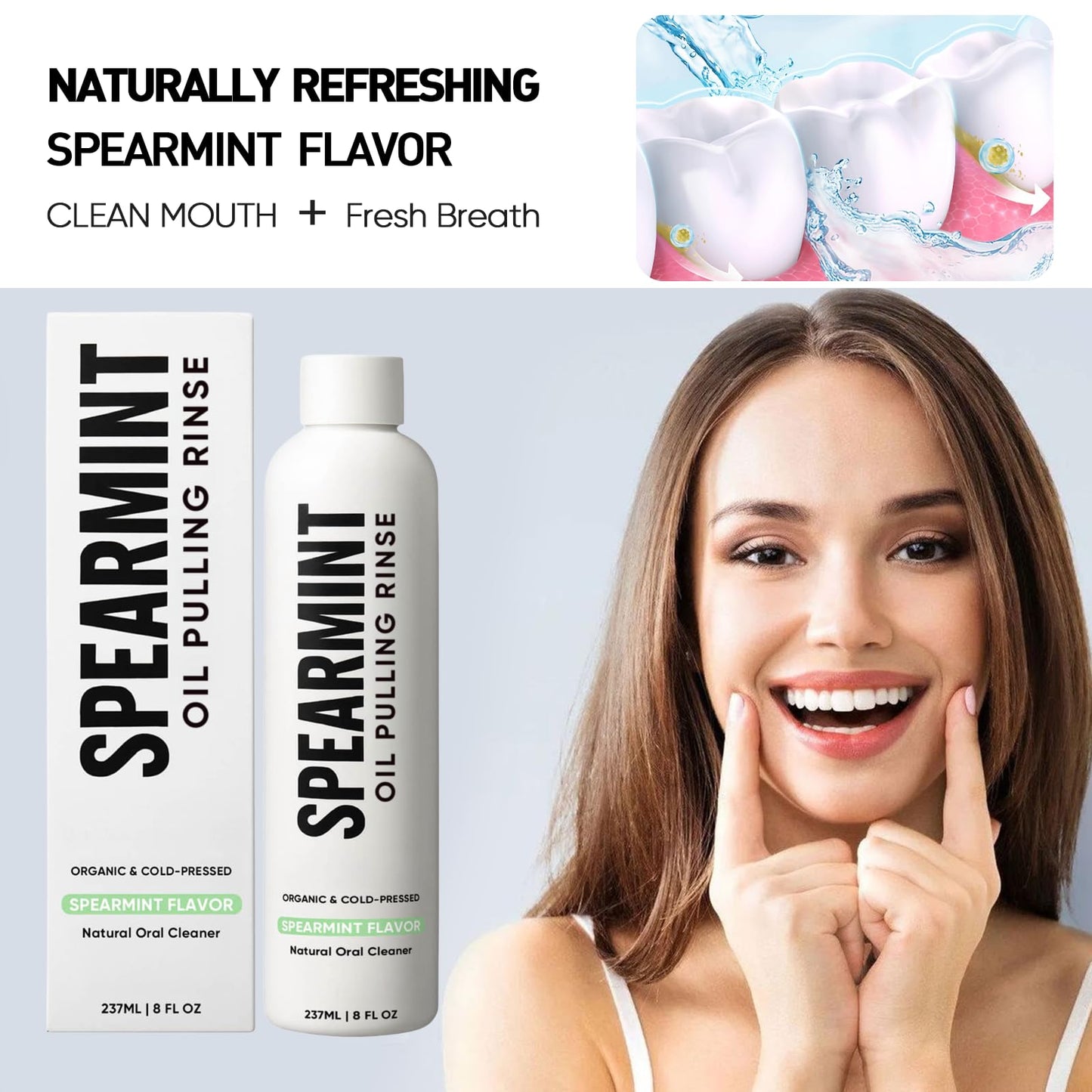 Spearmint Oil Pulling Rinse – Organic Coconut Oil & Mentha Haplocalyx, Fresh Breath & Healthy Gums, 8 fl oz