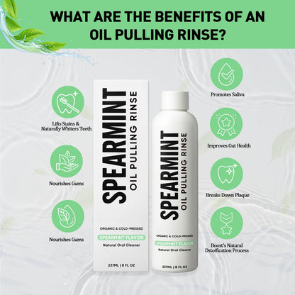 Spearmint Oil Pulling Rinse – Organic Coconut Oil & Mentha Haplocalyx, Fresh Breath & Healthy Gums, 8 fl oz