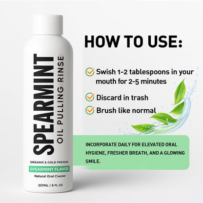 Spearmint Oil Pulling Rinse – Organic Coconut Oil & Mentha Haplocalyx, Fresh Breath & Healthy Gums, 8 fl oz