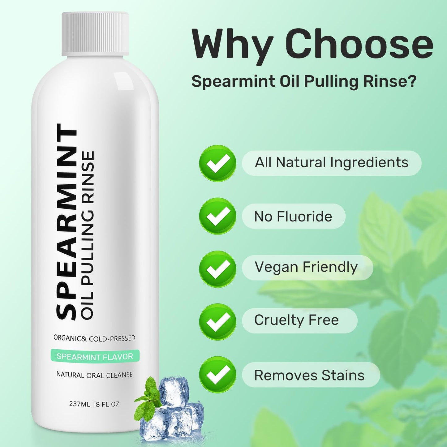 2pcs Spearmint Oil Pulling Rinse – Coconut Oil Mouthwash for Whitening Teeth, Gum Health & Fresh Breath