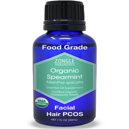 Organic, Spearmint Oil, Food, Grade, for Facial Hair, PCOS, Hair Removal – 100% Pure, Therapeutic, Spearmint Essential Oil, by Zongle Therapeutics, 1 OZ