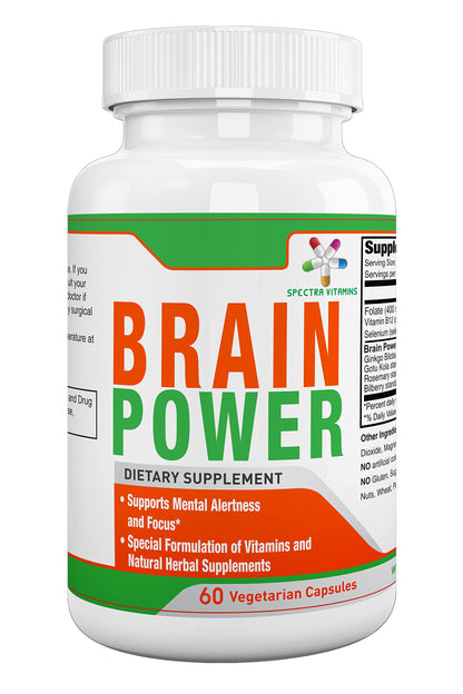 Spectra Vitamins Brain Power – Focus, Memory & Alertness Nootropics | Ginkgo Biloba & Gotu Kola | 60 Capsules