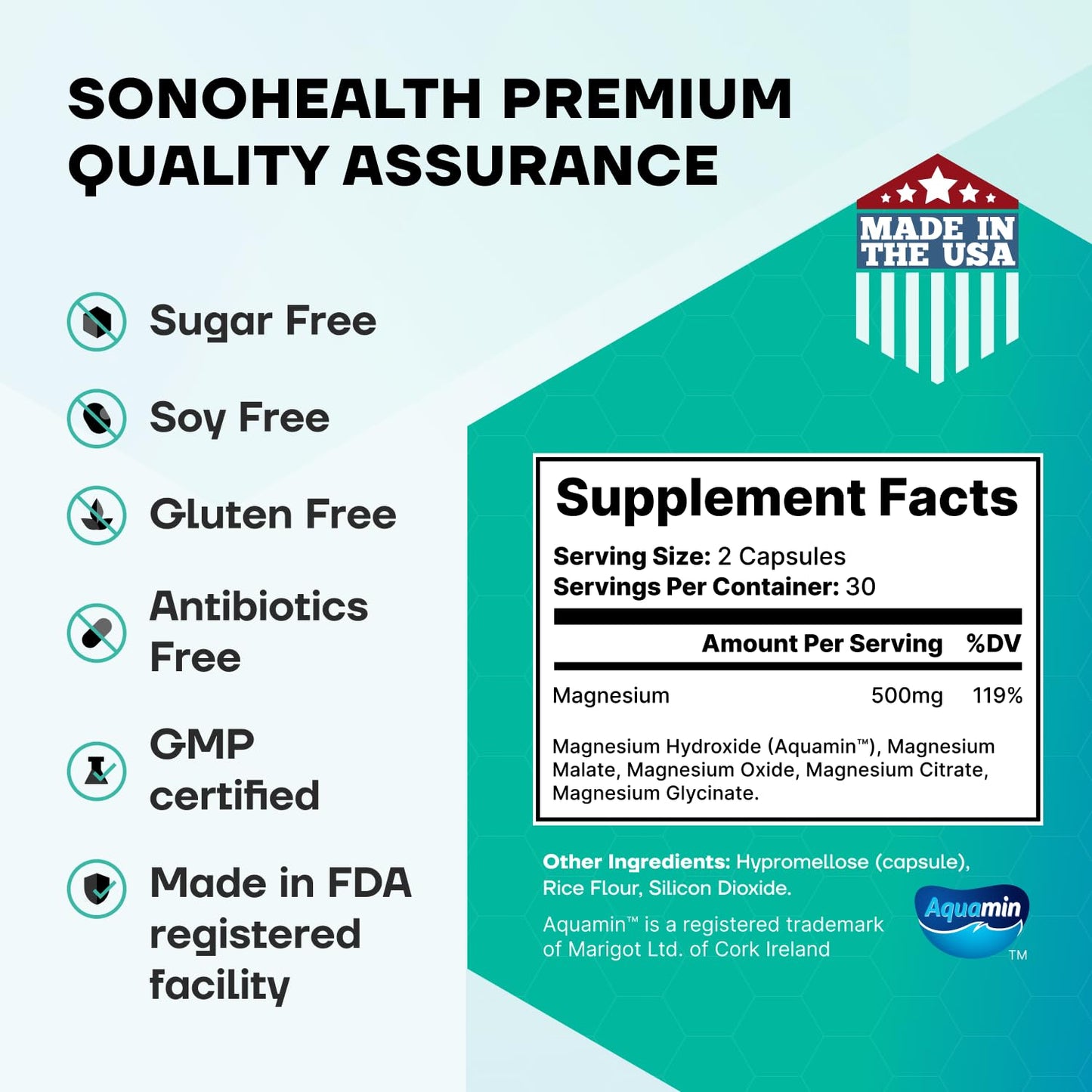 Spectrum 5 Magnesium | 5-in-1 Complex + 72 Trace Minerals for Enhanced Absorption | Irish Sea Sourced | 500mg per Serving | Made in USA, Third Party Tested, GMP Certified