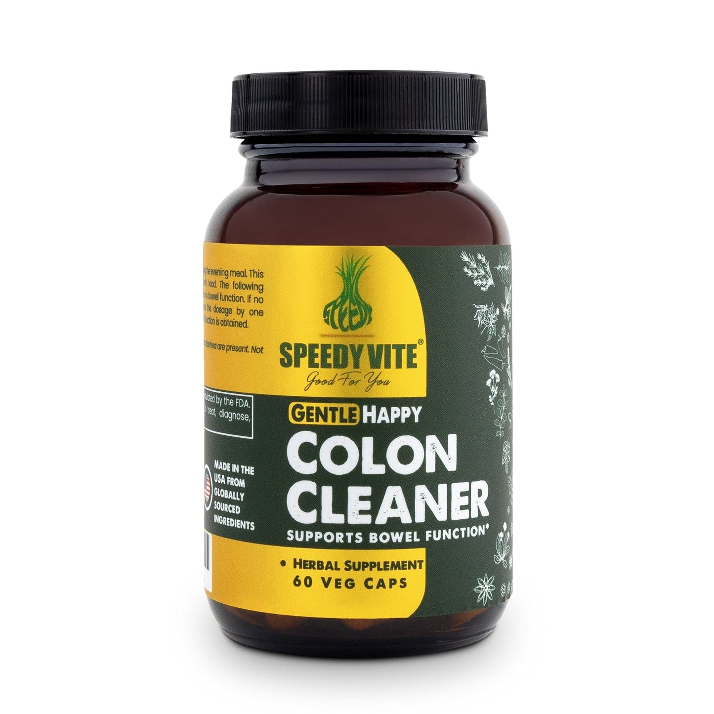 SpeedyVite Happy Colon - Gentle Bowel Support with Aloe Vera, Cascara Sagrada, Slippery Elm & Psyllium