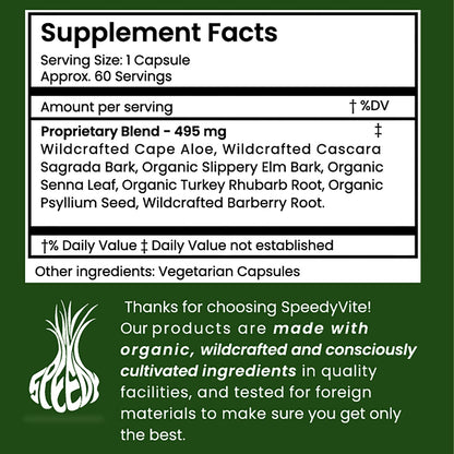 SpeedyVite Happy Colon - Gentle Bowel Support with Aloe Vera, Cascara Sagrada, Slippery Elm & Psyllium