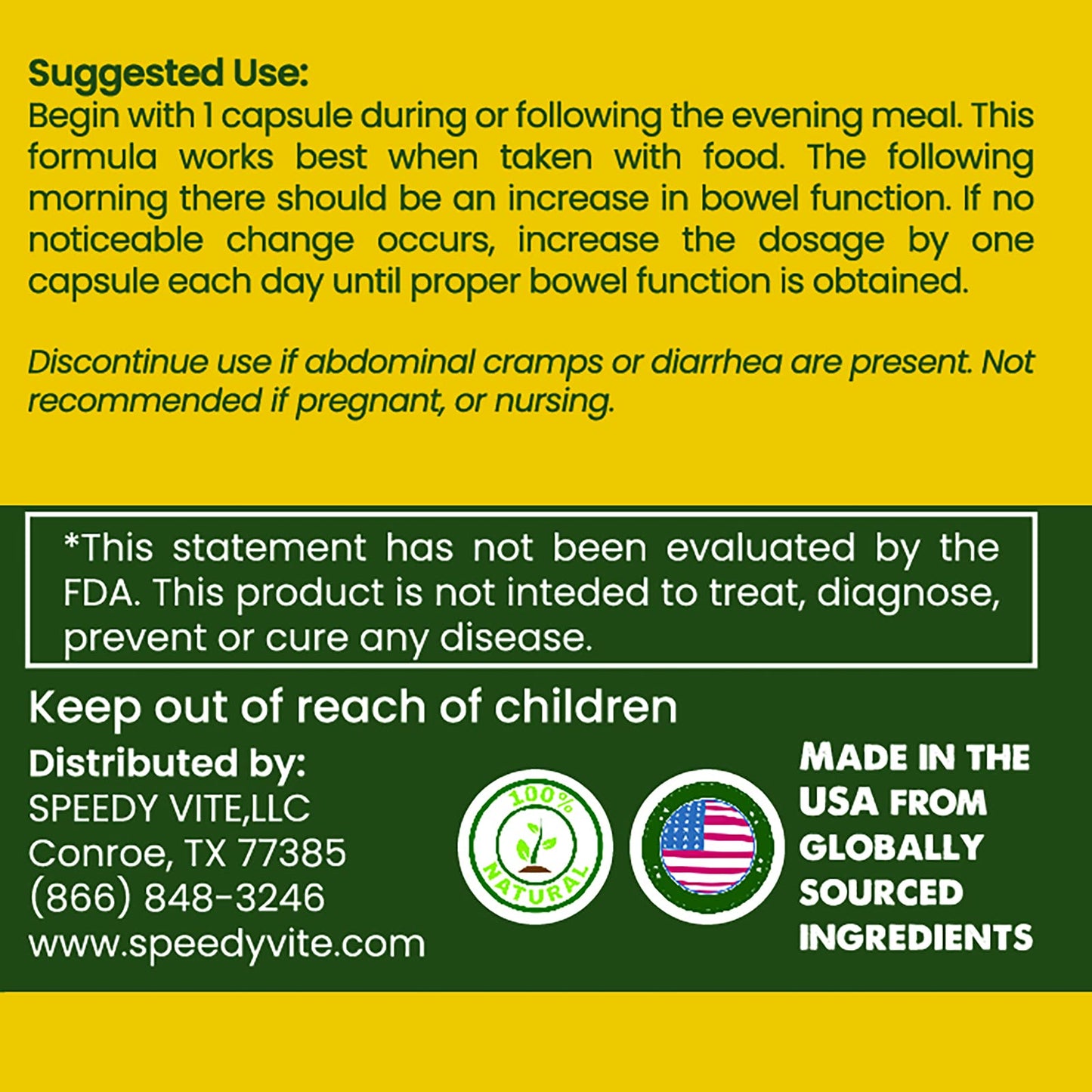 SpeedyVite Happy Colon - Gentle Bowel Support with Aloe Vera, Cascara Sagrada, Slippery Elm & Psyllium