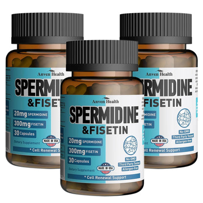Spermidine & Fisetin Supplement – 20mg Spermidine, 300mg Fisetin | 90 Veggie Caps | Made in USA
