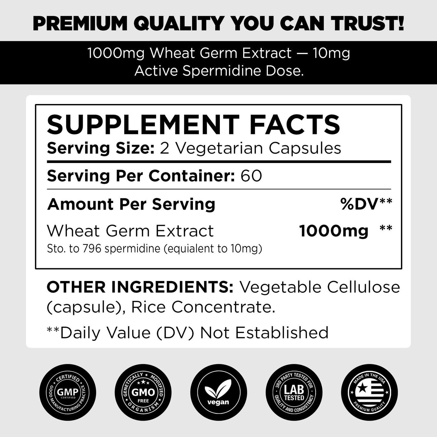 Spermidine Supplement 1000mg – 120 Capsules | Wheat Germ Extract | Cellular Renewal & Cognitive Support | Vegan, Non-GMO, Gluten-Free | Made in USA