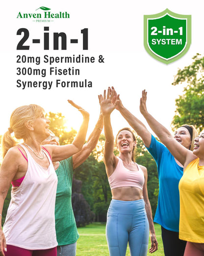 Spermidine & Fisetin Supplement – 20mg Spermidine, 300mg Fisetin | 90 Veggie Caps | Made in USA