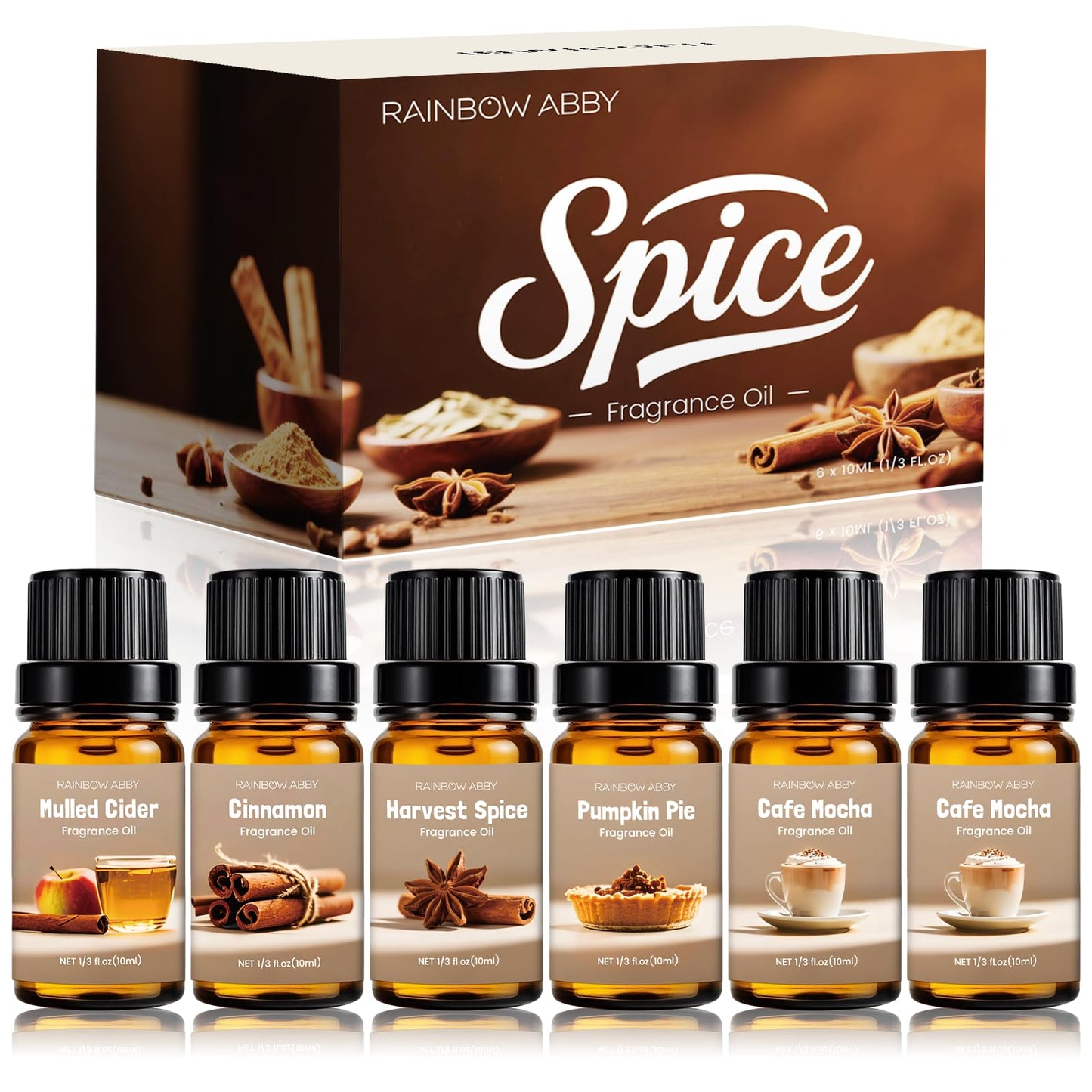Spice Fragrance Oils Set 6x10ml | Rainbow Abby Fall Essential Oils for Diffuser, Candle, Soap
