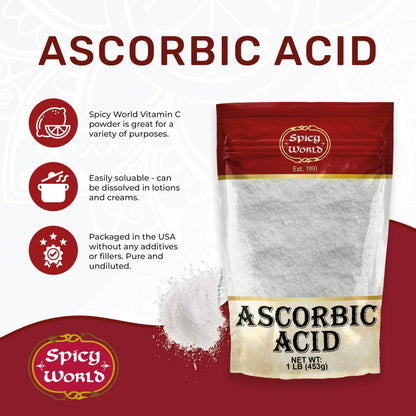 Spicy World Ascorbic Acid 1 lb – Pure Vitamin C Powder (USP, Food Grade)
