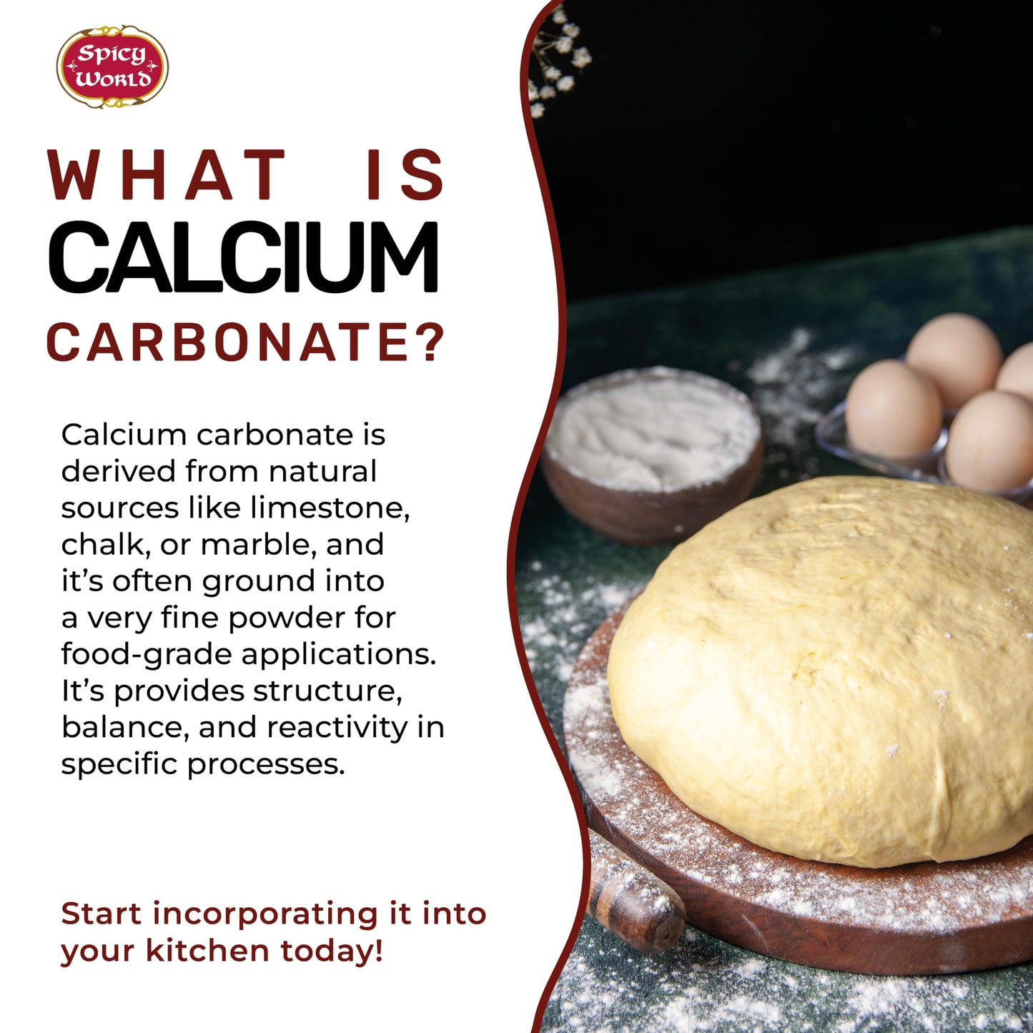 Spicy World Calcium Carbonate Powder 14oz – Dietary Supplement, Food Preservative, Acid Neutralizer