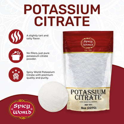 Spicy World Potassium Citrate Powder 8 oz - Pure, Vegan, Food Grade