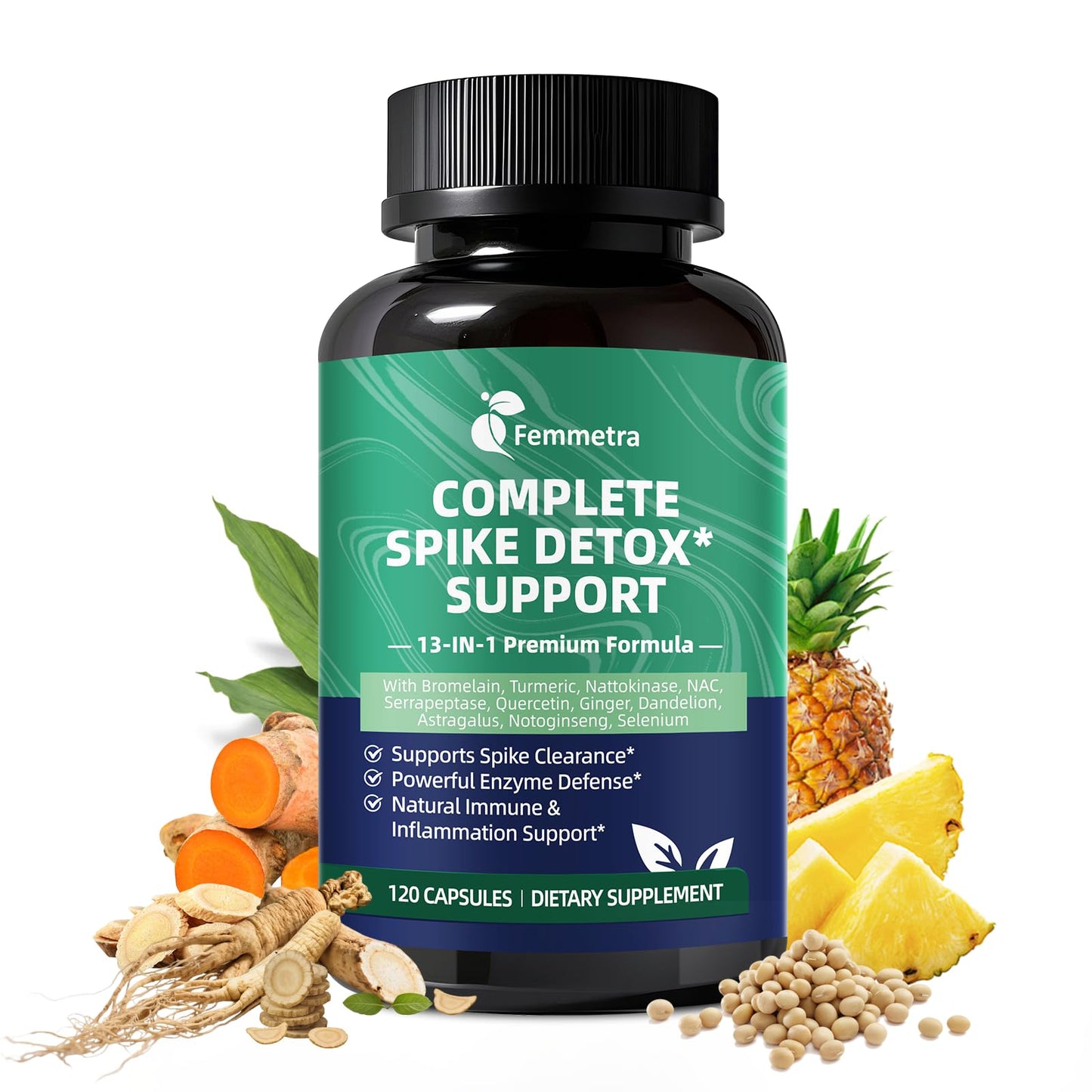 Spike Protein Detox Capsules – 8000 FU Nattokinase, Bromelain & Curcumin, 13-in-1 Immune Support
