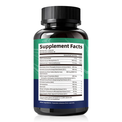 Spike Protein Detox Capsules – 8000 FU Nattokinase, Bromelain & Curcumin, 13-in-1 Immune Support