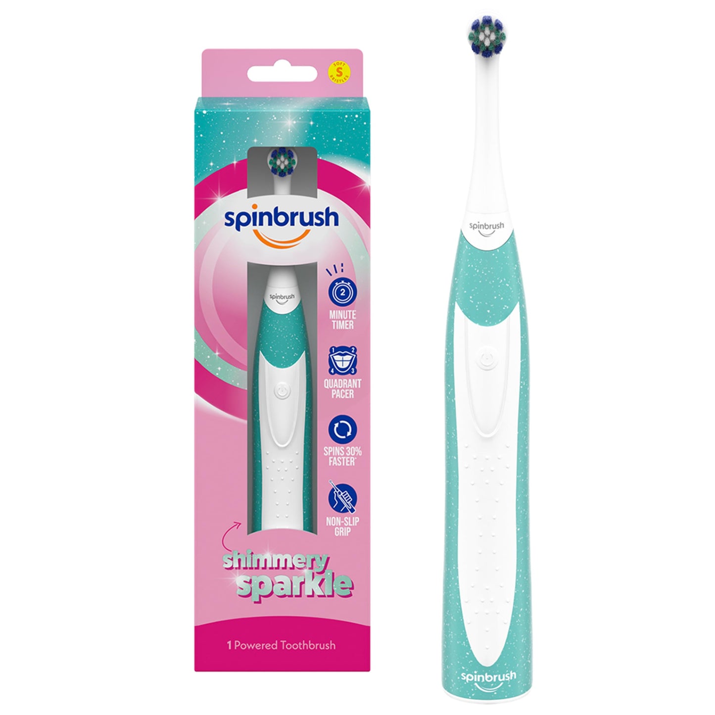 Spinbrush Kids Electric Toothbrush – Shimmery Sparkle, Battery-Powered
