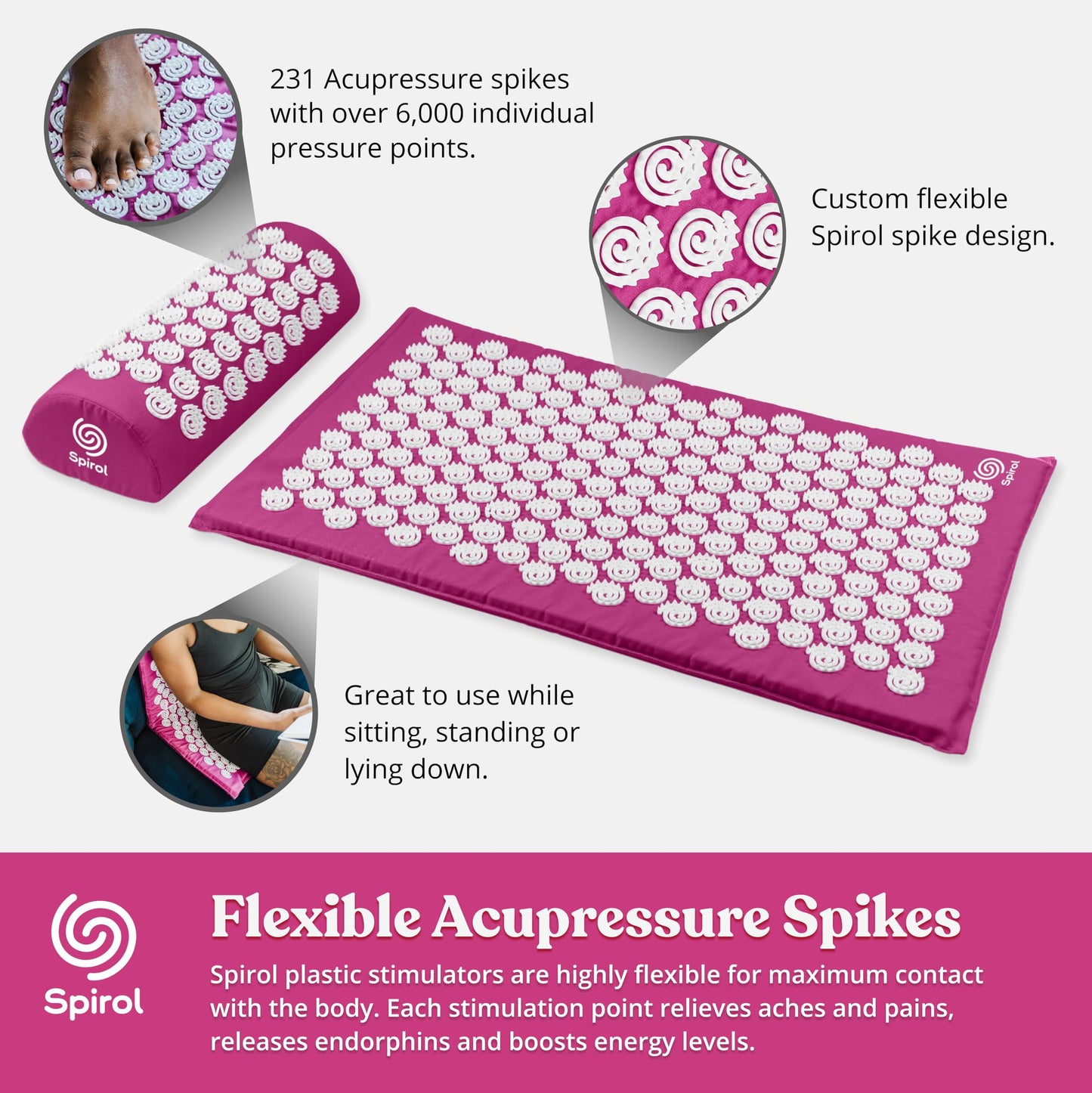 Spirol Acupressure Mat & Pillow Set – Back, Neck & Shoulder Pain Relief