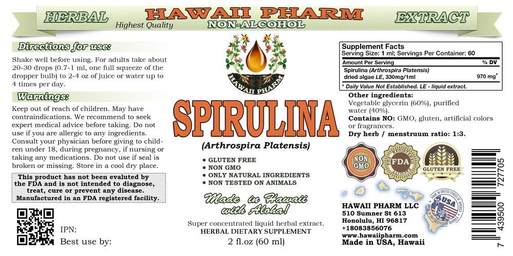 Spirulina Alcohol-Free Liquid Extract | Organic Glycerite 2 oz (USA)