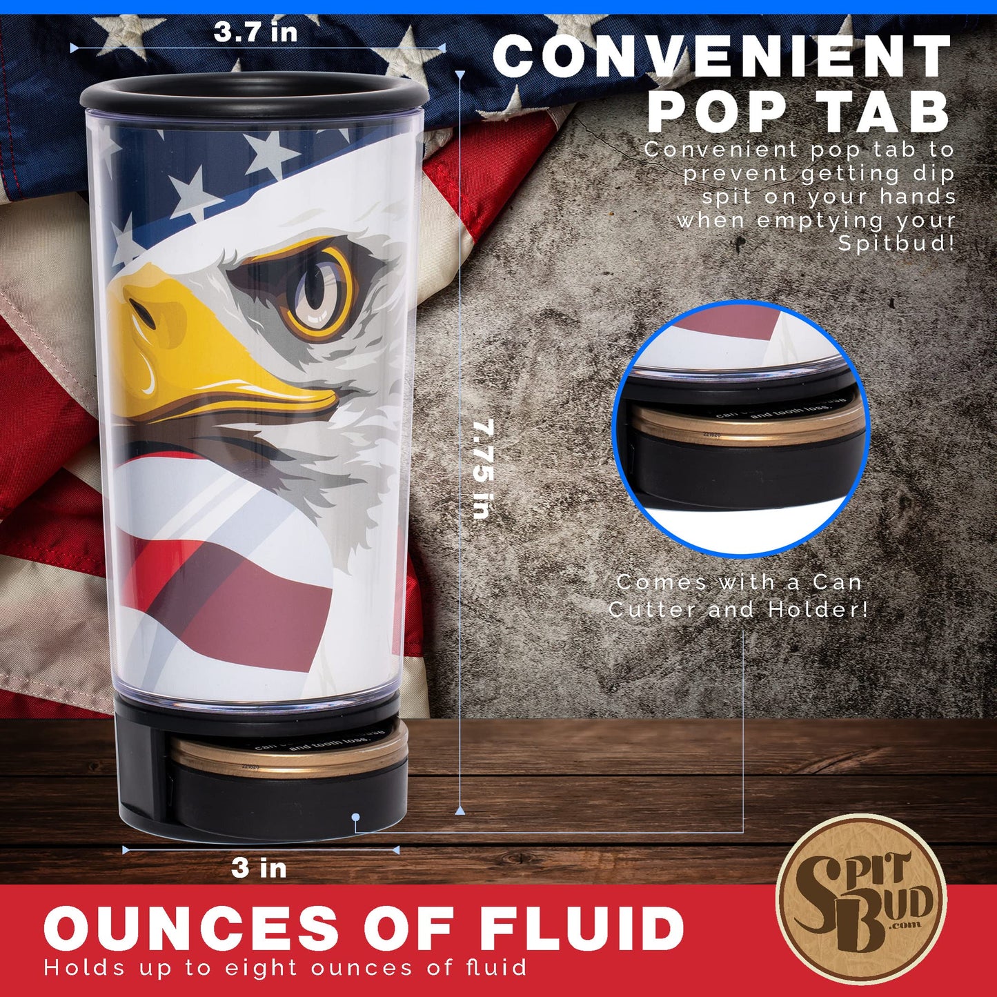 Spit Bud American Eagle Spittoon Cup – 8oz Portable Dip Cup, Made in USA