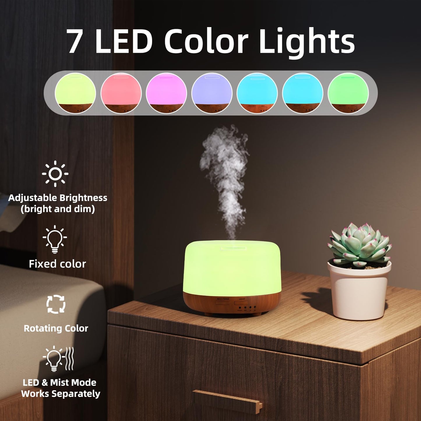 SPLITSKY 300ML Essential Oil Diffuser | Quiet 8H Run, 7-Color LED, Remote