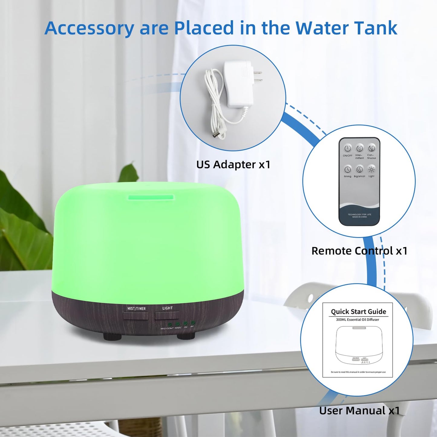 SPLITSKY 300ML Essential Oil Diffuser – Ultrasonic Aromatherapy Humidifier with Remote, 7 LED Colors, Auto-Off