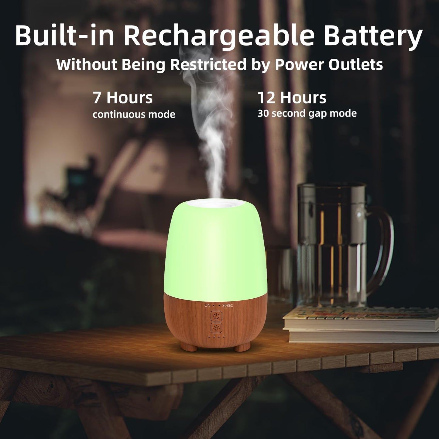 SPLITSKY 150ML Rechargeable Essential Oil Diffuser – Cordless, USB-C, 7-Color LED, 7h Run Time
