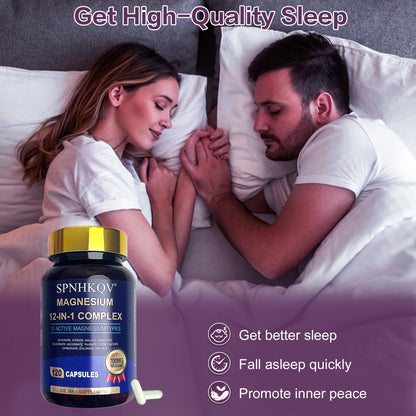 SPNHKQV Magnesium 12-in-1 Complex – 700mg High Absorption Magnesium Glycinate (120 Vegan Capsules)