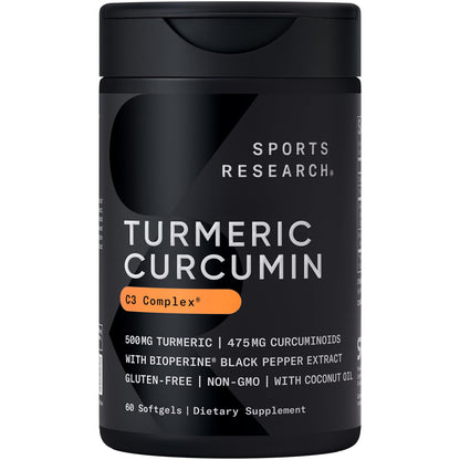 Sports Research Turmeric Curcumin C3 Complex with BioPerine - 60 Softgels, 95% Curcuminoids