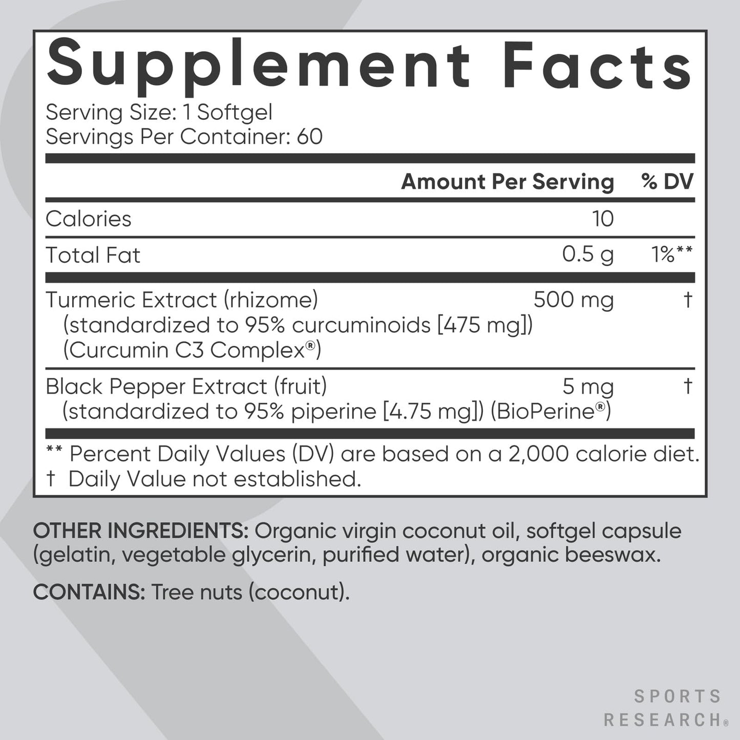 Sports Research Turmeric Curcumin C3 Complex with BioPerine - 60 Softgels, 95% Curcuminoids