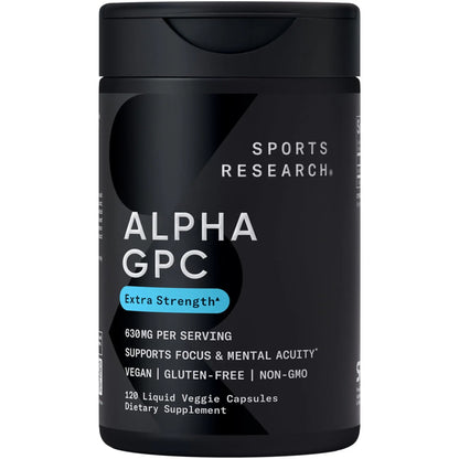 Sports Research® Alpha GPC 630mg (Extra Strength) – Bioavailable Choline for Focus & Cognitive Support | Vegan • Non-GMO • Gluten Free – 120 Liquid Capsules BritishVita | Premium UK Vitamins & Wellness Supplements