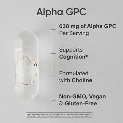 Sports Research® Alpha GPC 630mg (Extra Strength) – Bioavailable Choline for Focus & Cognitive Support | Vegan • Non-GMO • Gluten Free – 120 Liquid Capsules BritishVita | Premium UK Vitamins & Wellness Supplements