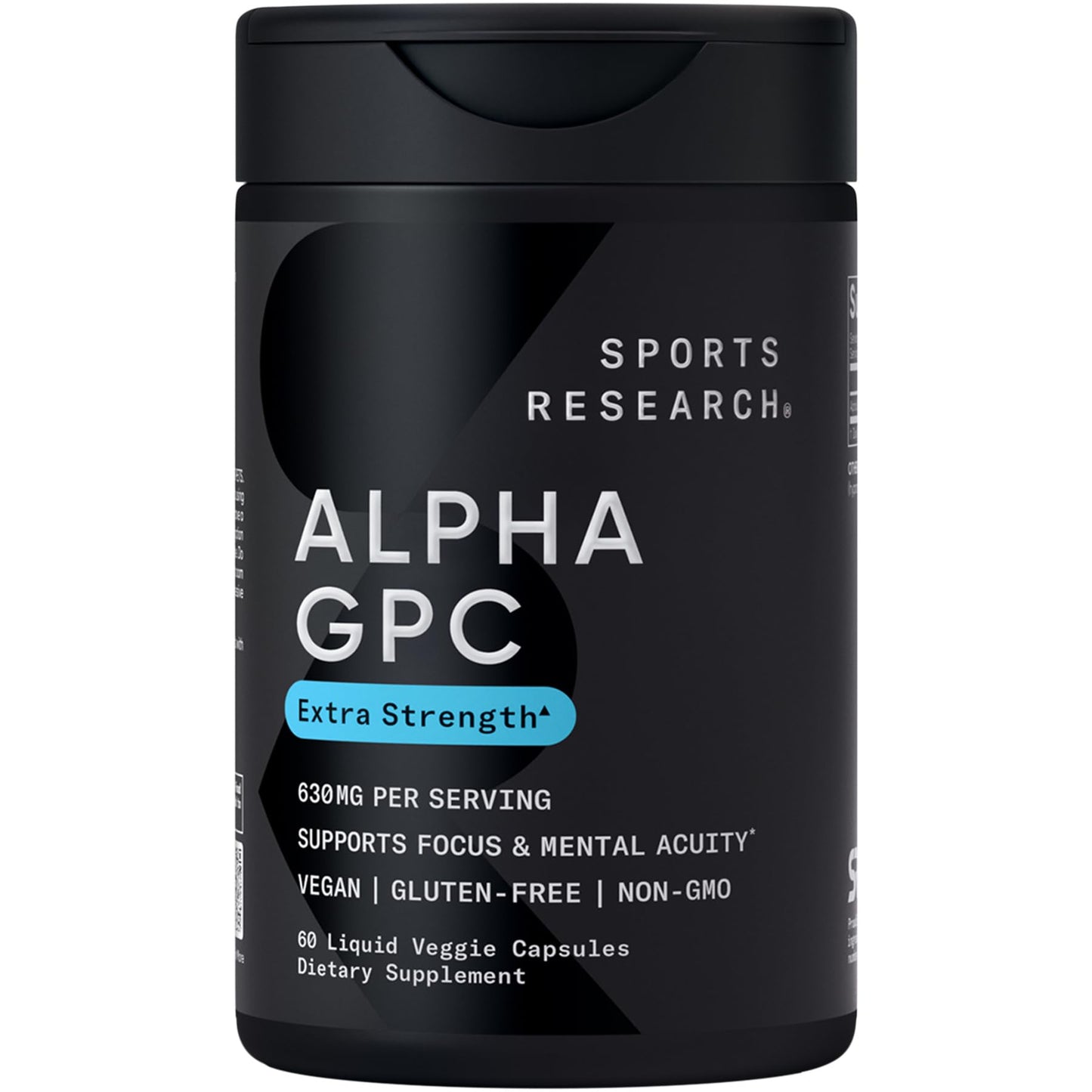 Sports Research® Alpha GPC 630mg Extra Strength – Focus & Cognitive Support – 60 Veggie Capsules