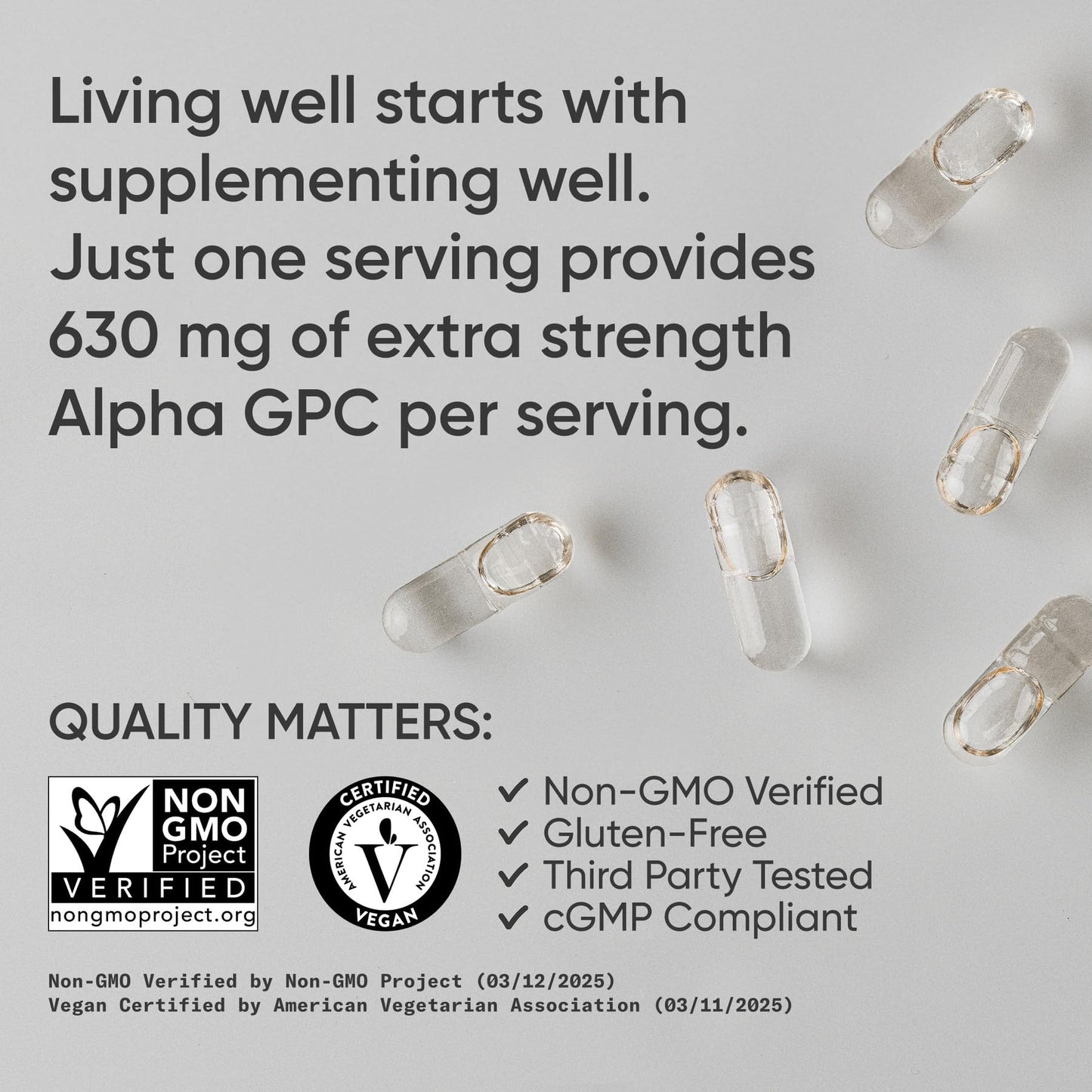 Sports Research® Alpha GPC 630mg Extra Strength – Focus & Cognitive Support – 60 Veggie Capsules