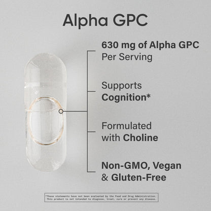 Sports Research® Alpha GPC 630mg Extra Strength – Focus & Cognitive Support – 60 Veggie Capsules
