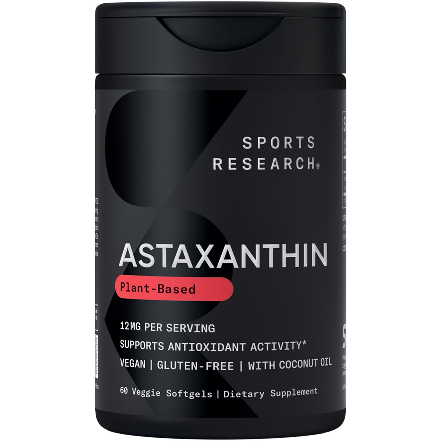 Sports Research Triple Strength Vegan Astaxanthin 12mg - Algae-Based, Non-GMO, 60 Softgels