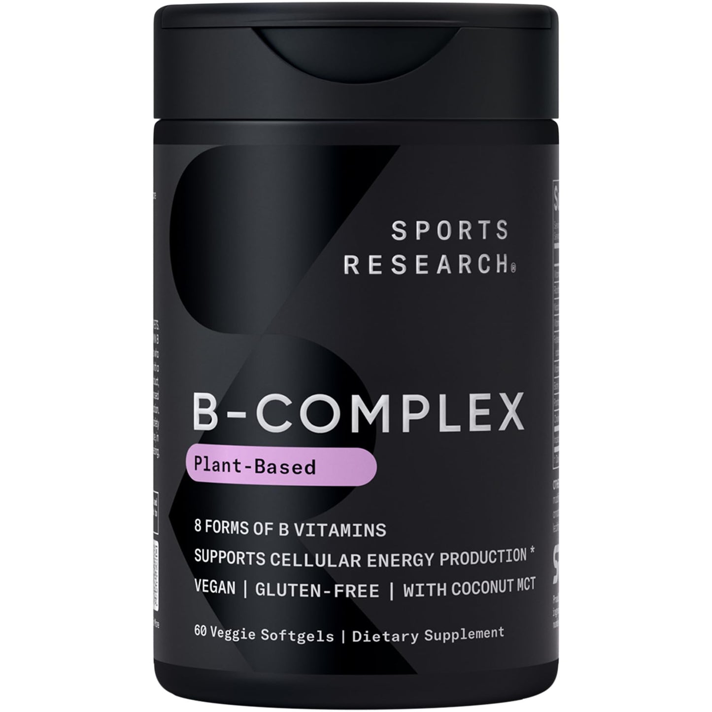 Sports Research Vitamin B-Complex – Full Spectrum B Vitamins with Methylated B12 & Folate | Gluten Free, Plant-Based, Non-GMO, Vegan-Friendly - 60 Veggie Softgels