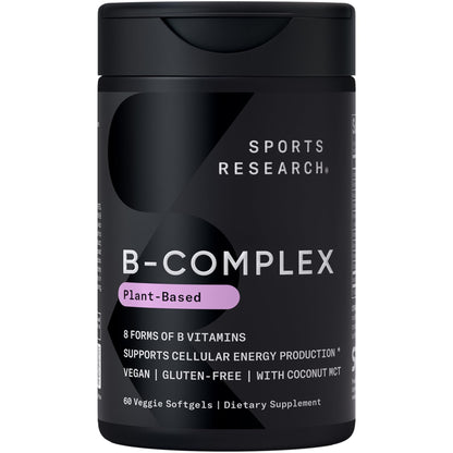 Sports Research Vitamin B-Complex – Full Spectrum B Vitamins with Methylated B12 & Folate | Gluten Free, Plant-Based, Non-GMO, Vegan-Friendly - 60 Veggie Softgels