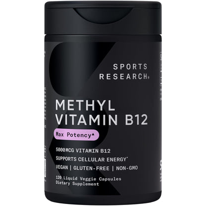 Sports Research Vitamin B12 5000mcg – Vegan Methylcobalamin, Non-GMO