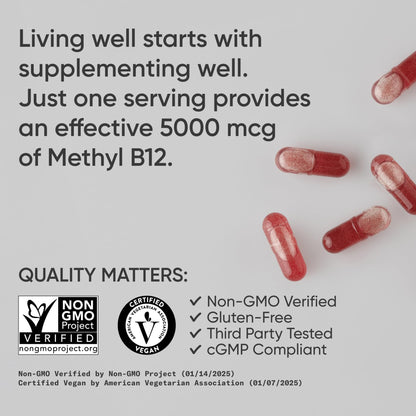 Sports Research Vitamin B12 5000mcg – Vegan Methylcobalamin, Non-GMO