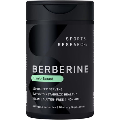 Sports Research Berberine 500 mg - Vegan, Gluten-Free, Non-GMO | 60 Capsules