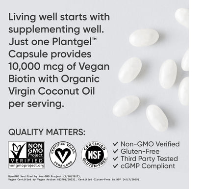 Sports Research Biotin 10,000mcg with Organic Coconut Oil – 30 Veggie Softgels | Vegan, Non-GMO
